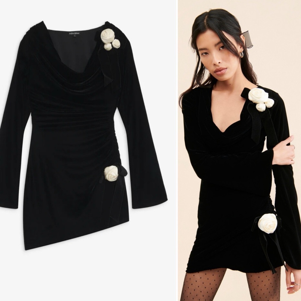 For Love & Lemons Tamera Velvet Mini Dress, Black, size XS